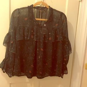 Lucky Brand 🍀 Green Sheer Floral Top